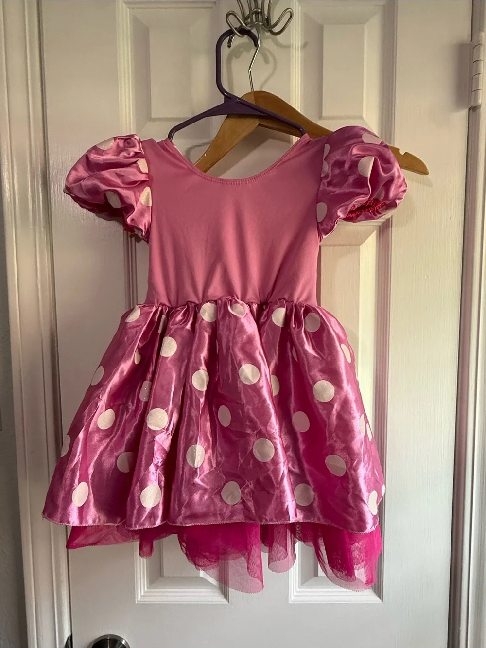 Disney Minnie Mouse Pink Polka Dot Costume Dress Size 3 Heart Cameo Sequin Waist